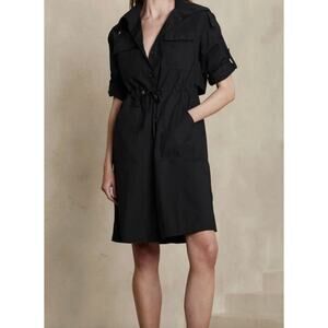 Banana Republic Black Trench Shirt Dress High Neck Sleeve Tab Tie Waist (size M)